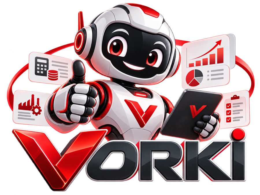 Vorki robotu: başparmağı havada, elinde tablet, etrafında raporlar
